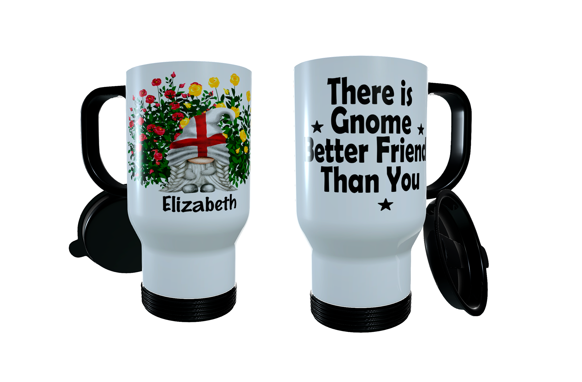 Patriotic Gnome Travel Mug, England Gnome, English Rose Coffee